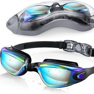 Aegend Swimming Goggles Unisex Swim Goggles Multi Color Lens w/ Case No Leaks
